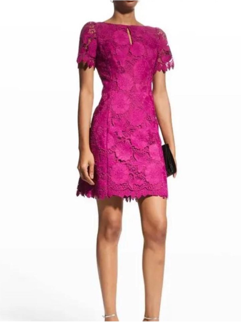 Nwt Marchesa Notte 3d Floral Eyelet Lace Cocktail Dress - Magenta - Size 8